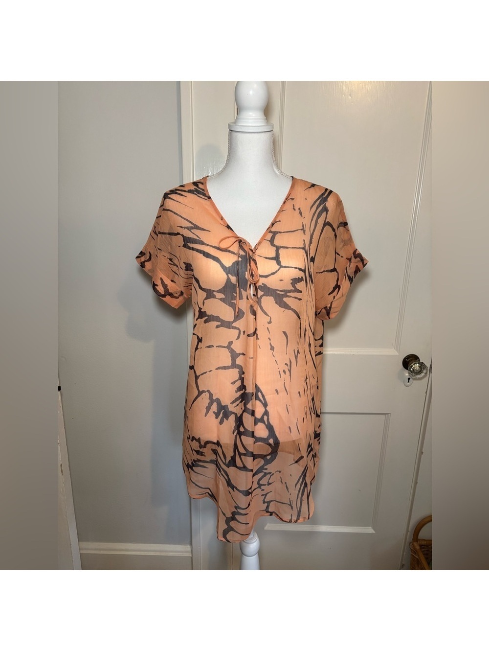 Emmelee Sheer Orange and Navy Tie Cover-Up